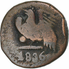 French India, Doudou, 1836, Pondicherry, Coq, Bronze, VF(20-25)