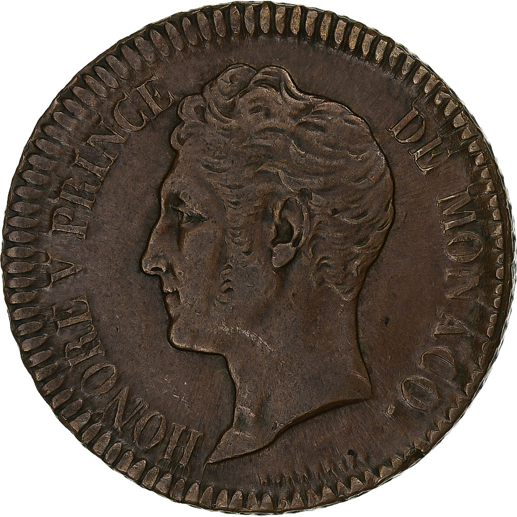 Monaco, Honore V, Decime, 1838, Monaco, Fautée, Bronze, EF(40-45)