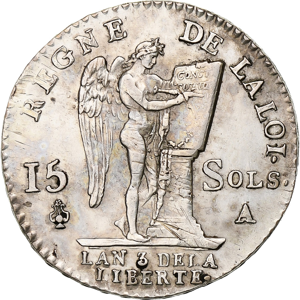 França, Louis XVI, 15 sols françois, 1791 / AN 3, Paris, 2nd semestre, Prata