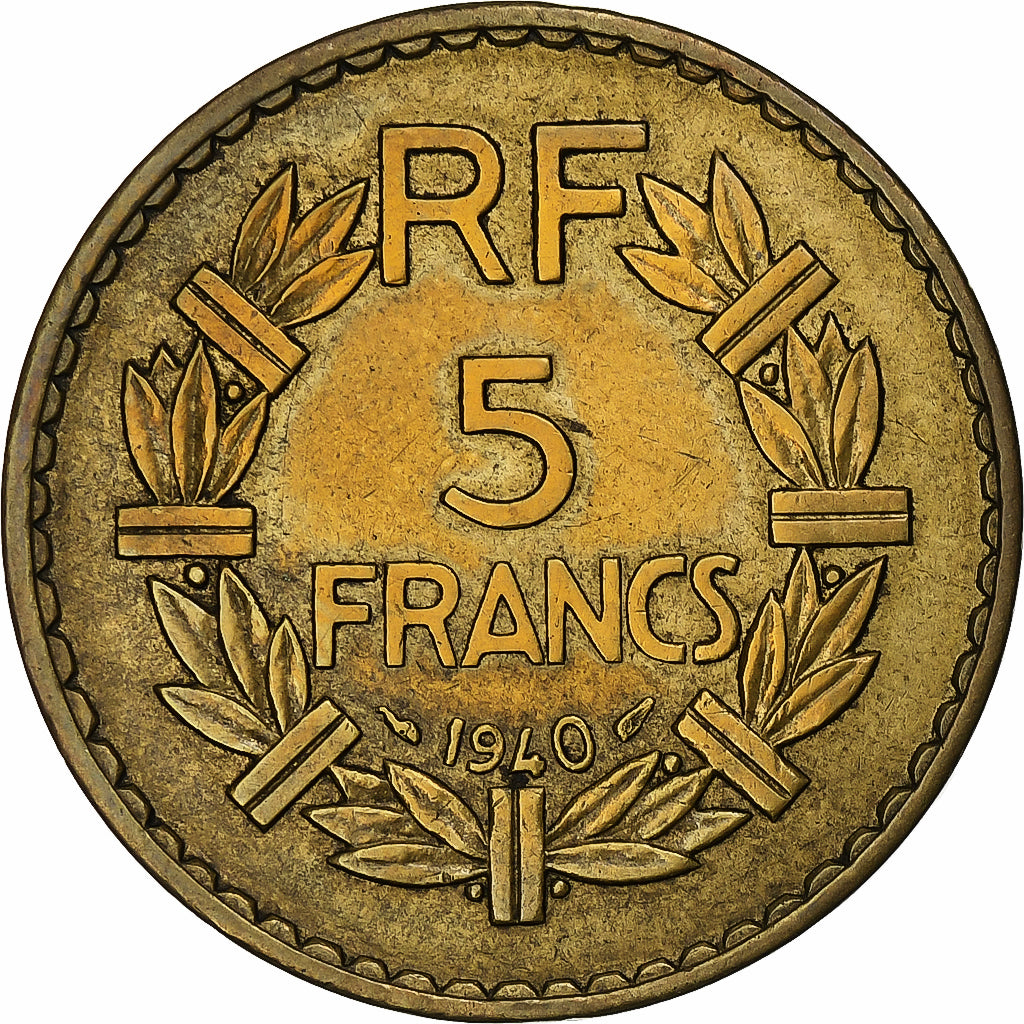 France, 5 Francs, Lavrillier, 1940, Paris, Cupro-Aluminium, AU(55-58)