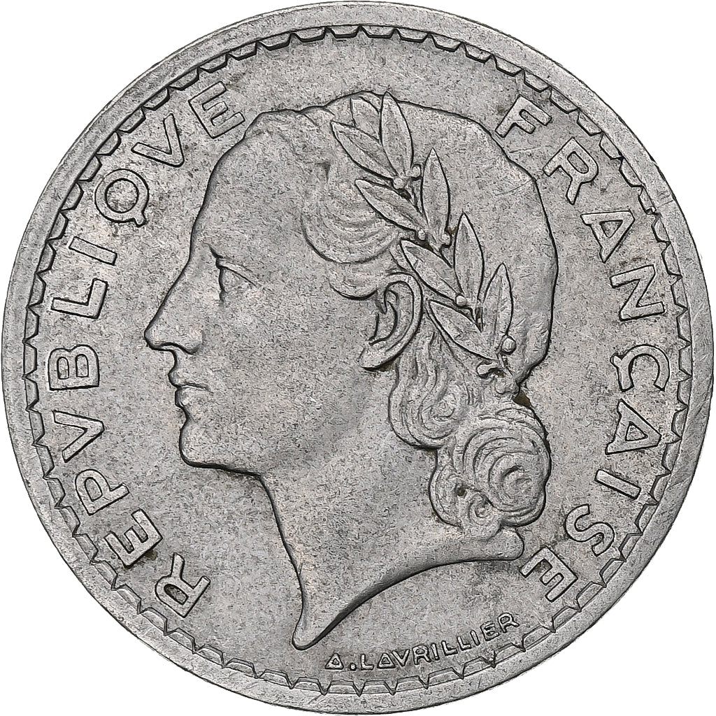 France, 5 Francs, Lavrillier, 1949, Paris, Aluminum, AU(55-58), Gadoury:766a