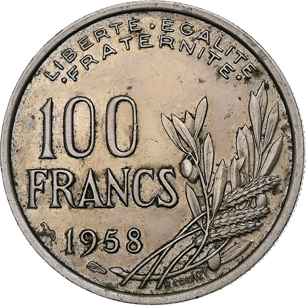 France, 100 Francs, Cochet, 1958, Paris, Copper-nickel, AU(50-53), Gadoury:897