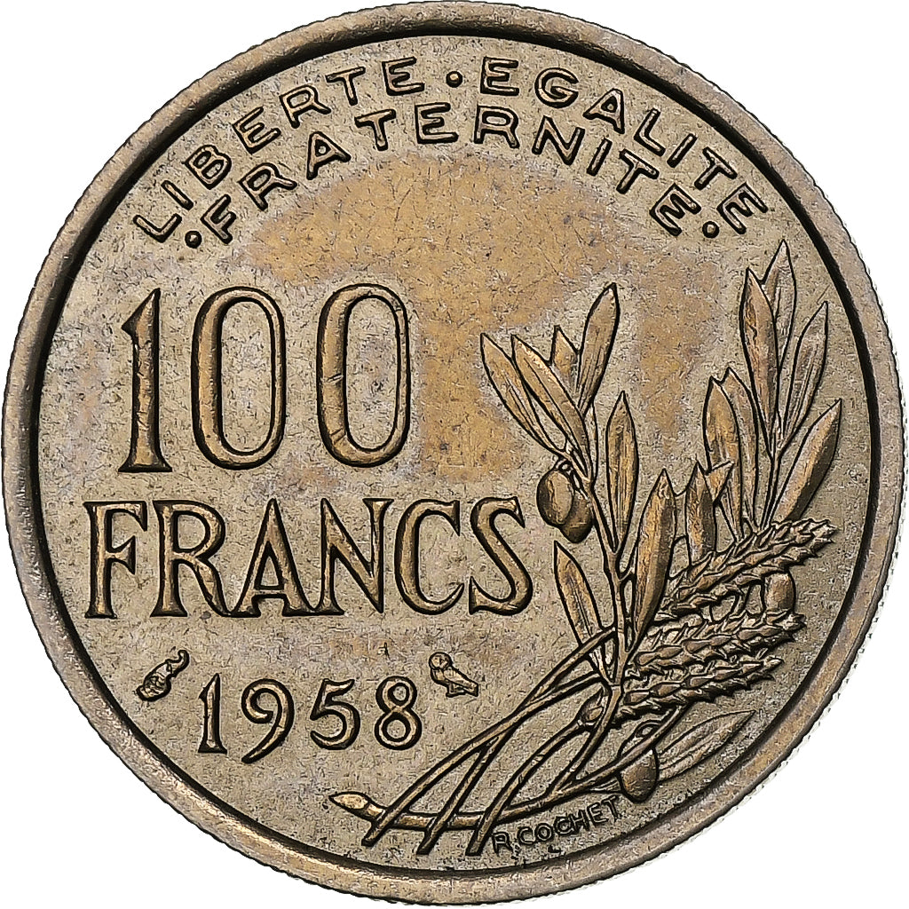 France, 100 Francs, Cochet, 1958, Paris, Chouette, Cupro-Aluminium, EF(40-45)