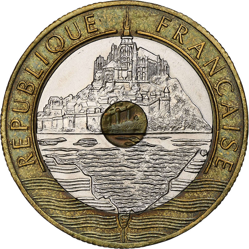 Francia, 20 Francs, Mont Saint-Michel, 1993, Paris, Tri-metallico, SPL-