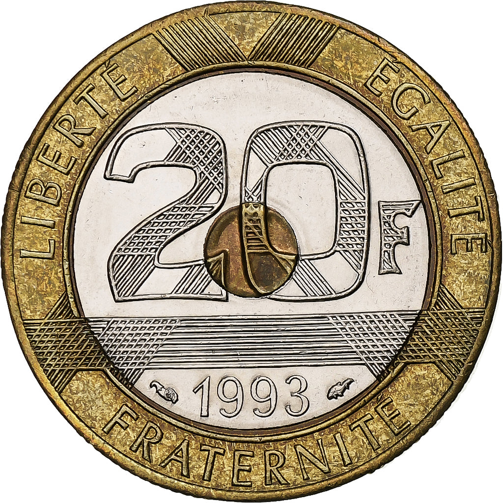 Francia, 20 Francs, Mont Saint-Michel, 1993, Paris, Tri-metallico, SPL-