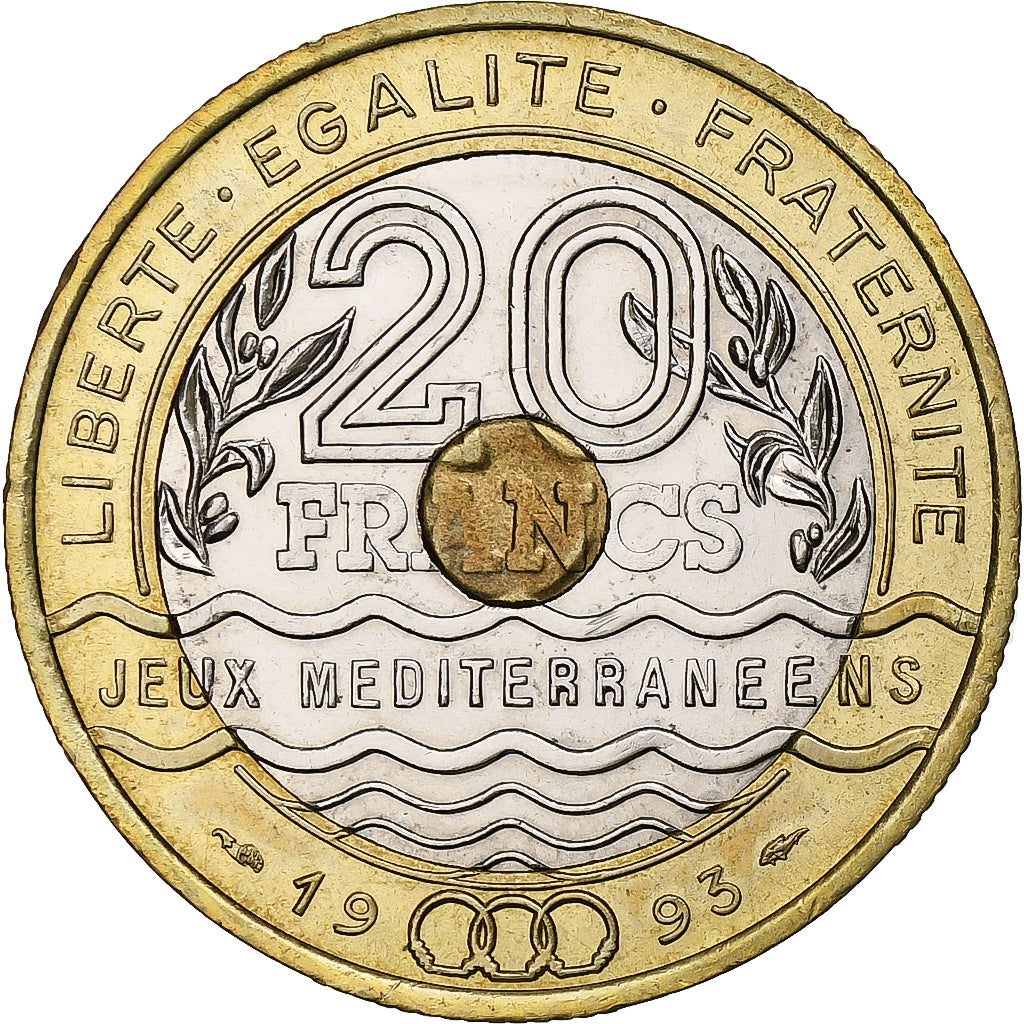 France, 20 Francs, Jeux Méditerranéens, 1993, Paris, Tri-Metallic, MS(60-62)