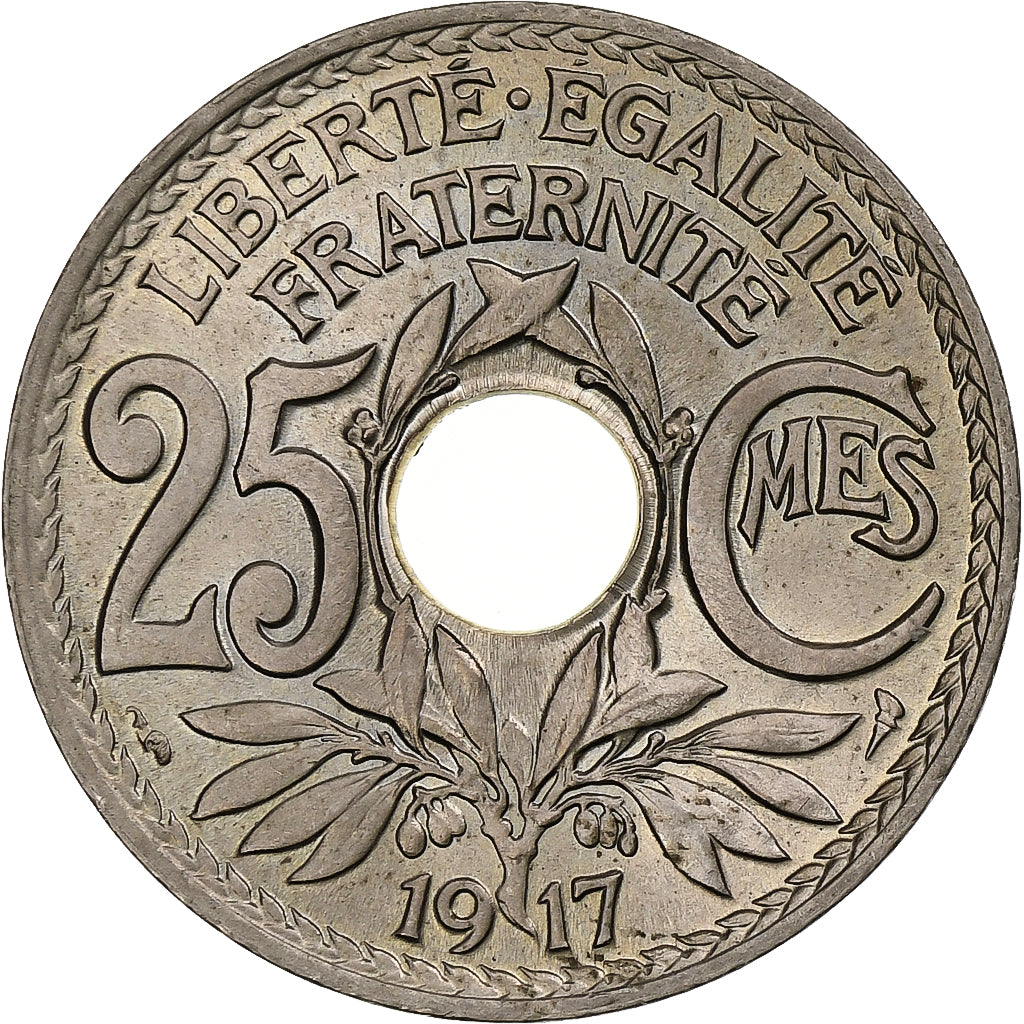 Francja, 25 Centimes, Lindauer, 1917, Paris, Miedź-Nikiel, MS(63), Gadoury:380