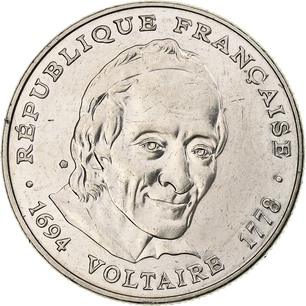 France, 5 Francs, Voltaire, 1994, Paris, Nickel Clad Copper-Nickel, AU(55-58)