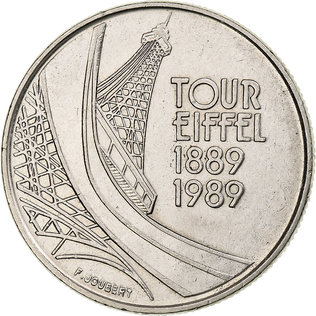 France, 5 Francs, Tour Eiffel, 1989, Paris, Nickel Clad Copper-Nickel