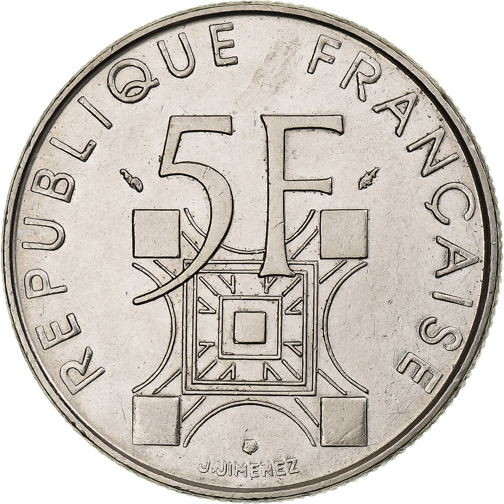 France, 5 Francs, Tour Eiffel, 1989, Paris, Nickel Clad Copper-Nickel