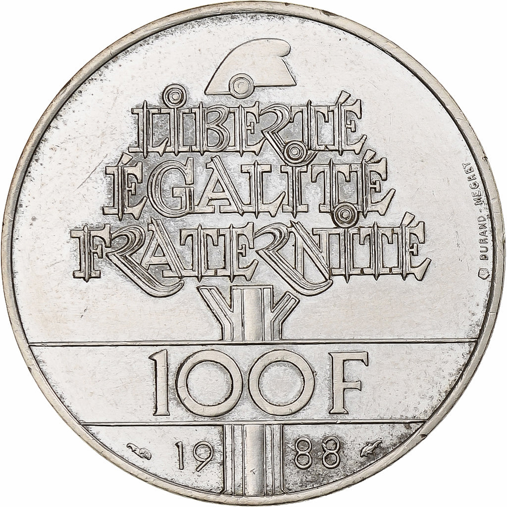Francia, 100 Francs, Fraternité, 1988, Paris, Argento, SPL, Gadoury:903