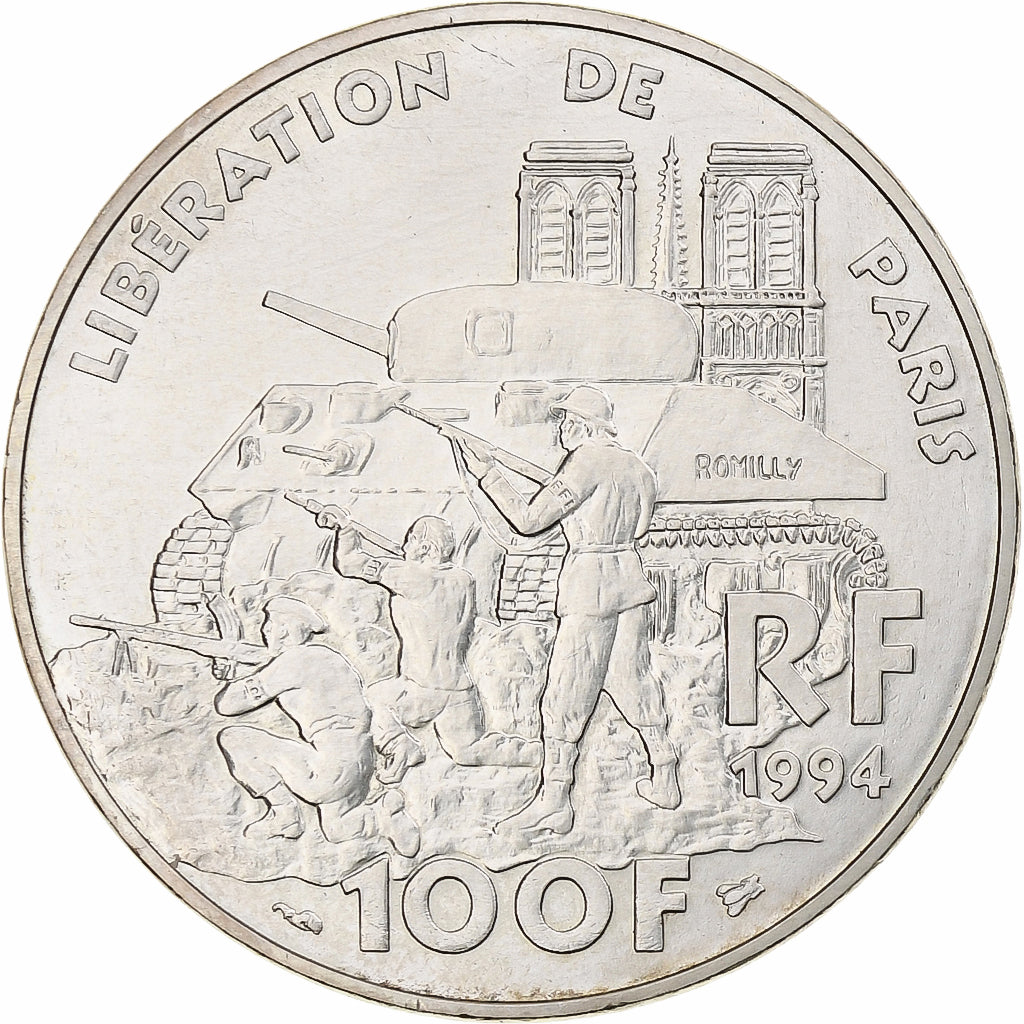 France, 100 Francs, Libération de Paris, 1994, Paris, Silver, MS(60-62)