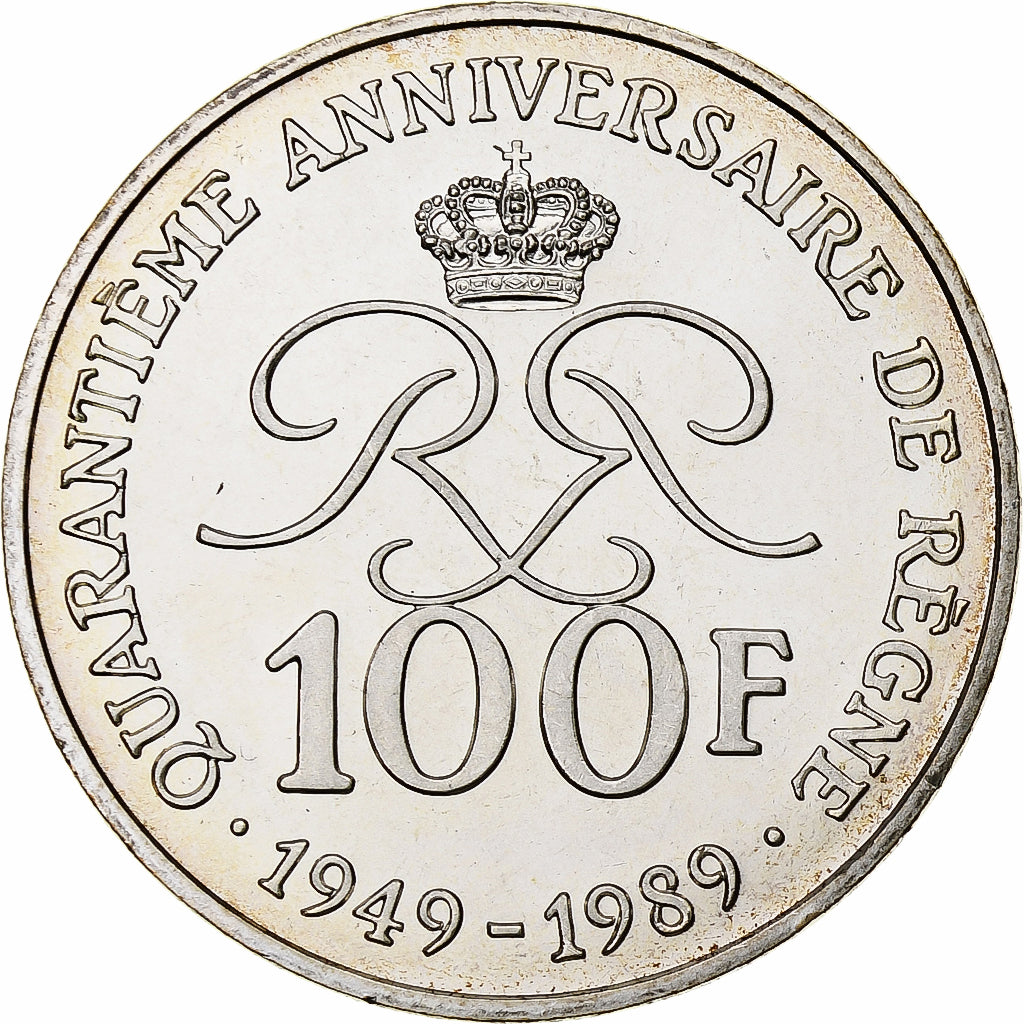 Mónaco, Rainier III, 100 Francs, 50e anniversaire de règne, 1999, Plata, FDC