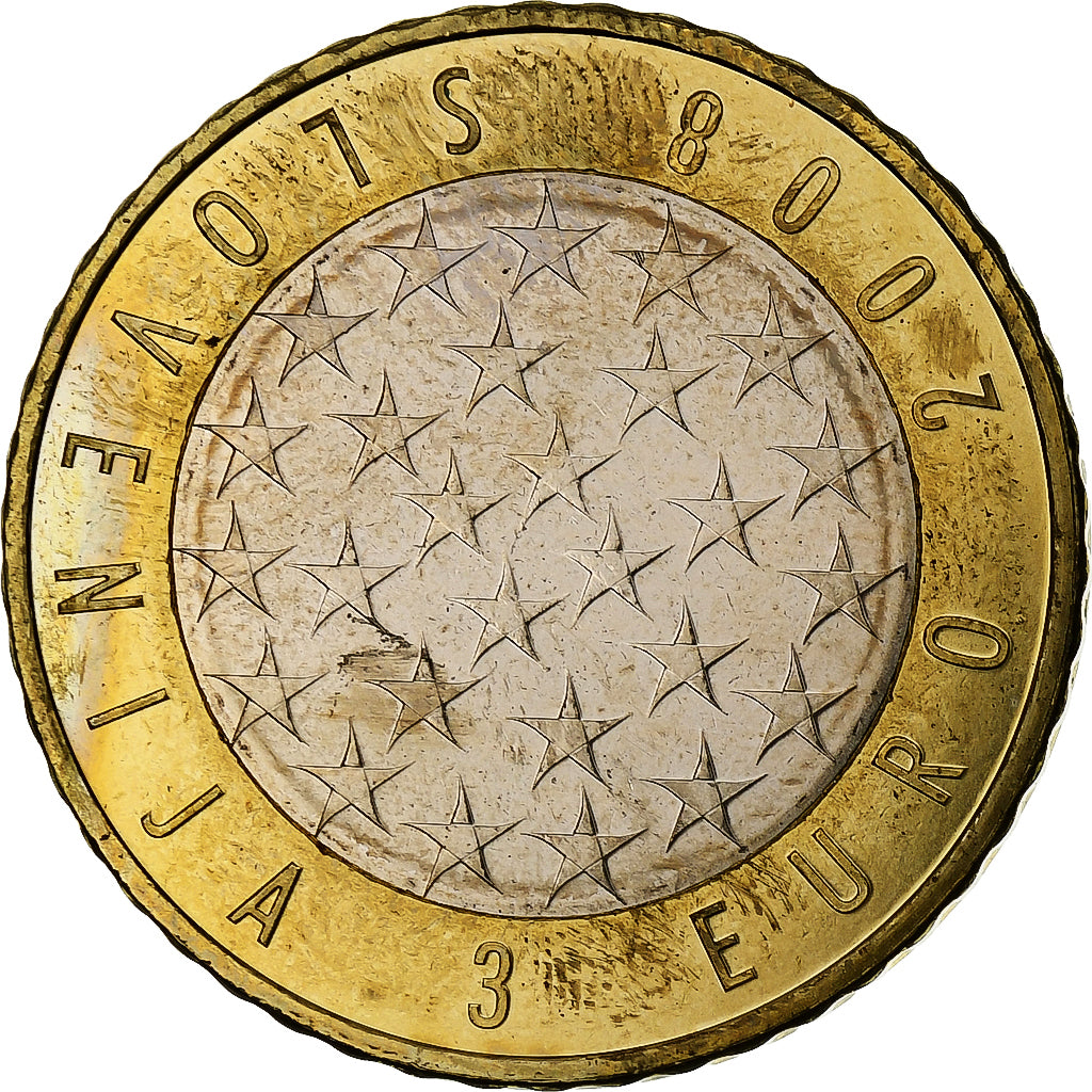 Eslovenia, 3 Euro, 2008, Vantaa, Bimetálico, EBC+