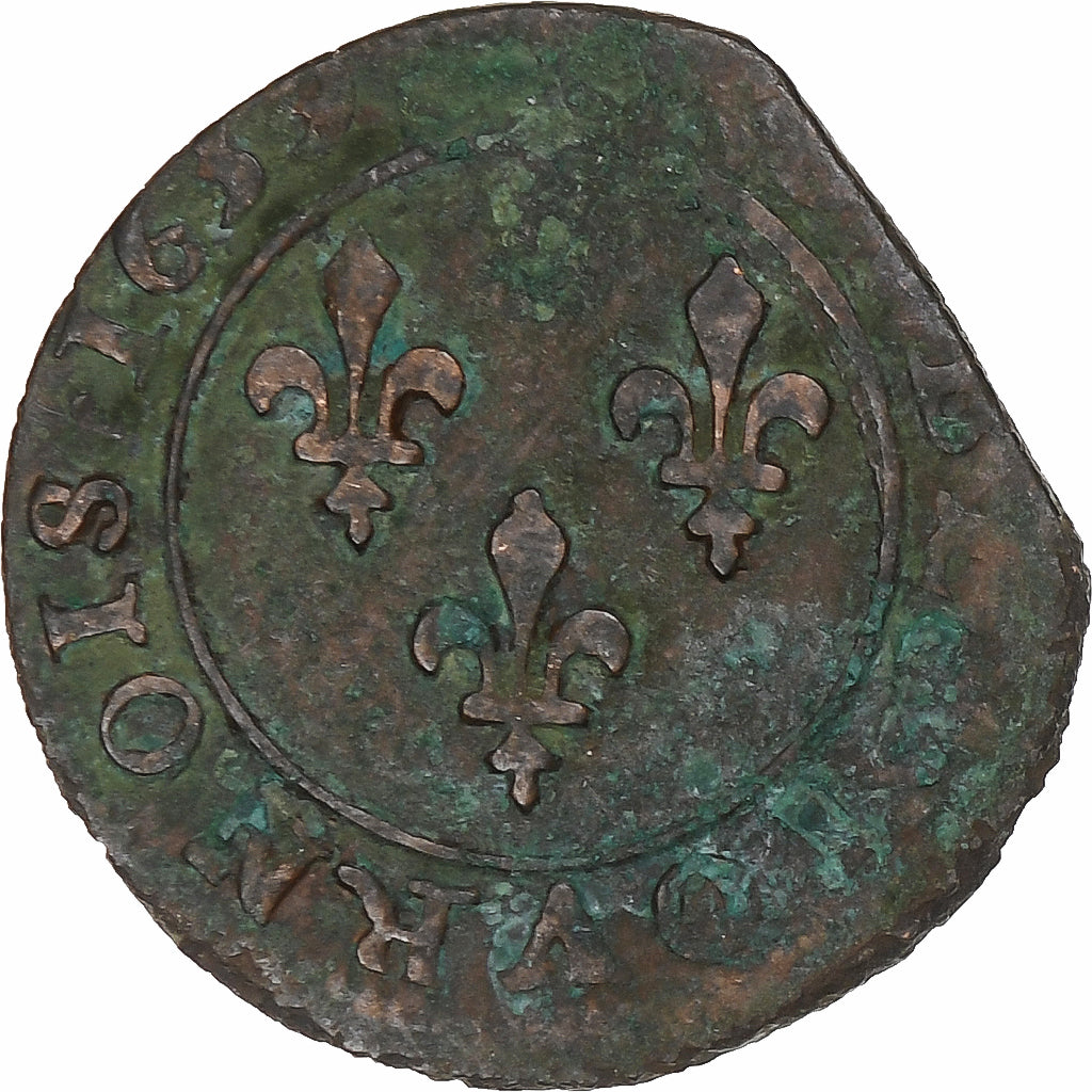France, Louis XIII, Double Tournois, 1639, Axe Loire-Rhône, Copper, VF(30-35)