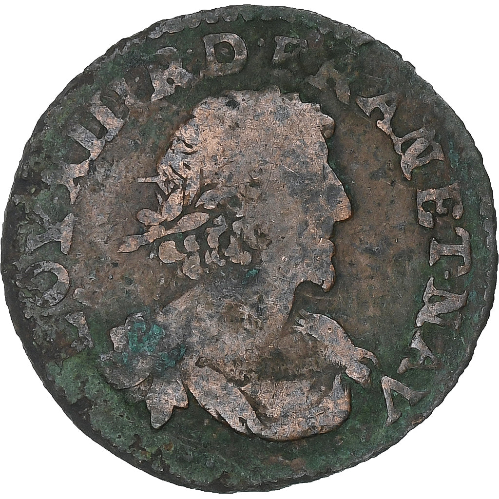 França, Louis XIII, Double Tournois, 1638, Axe Loire-Rhône, Cobre, F(12-15)