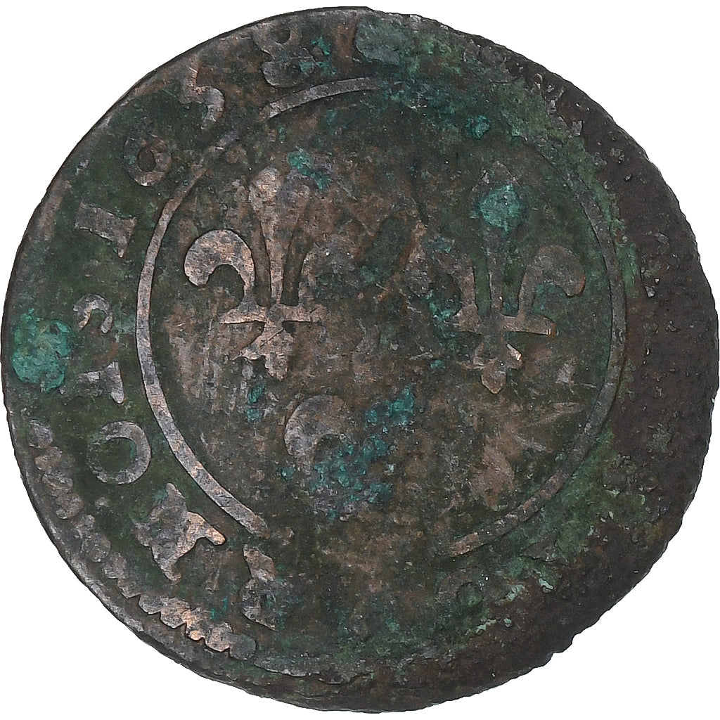 França, Louis XIII, Double Tournois, 1638, Axe Loire-Rhône, Cobre, F(12-15)