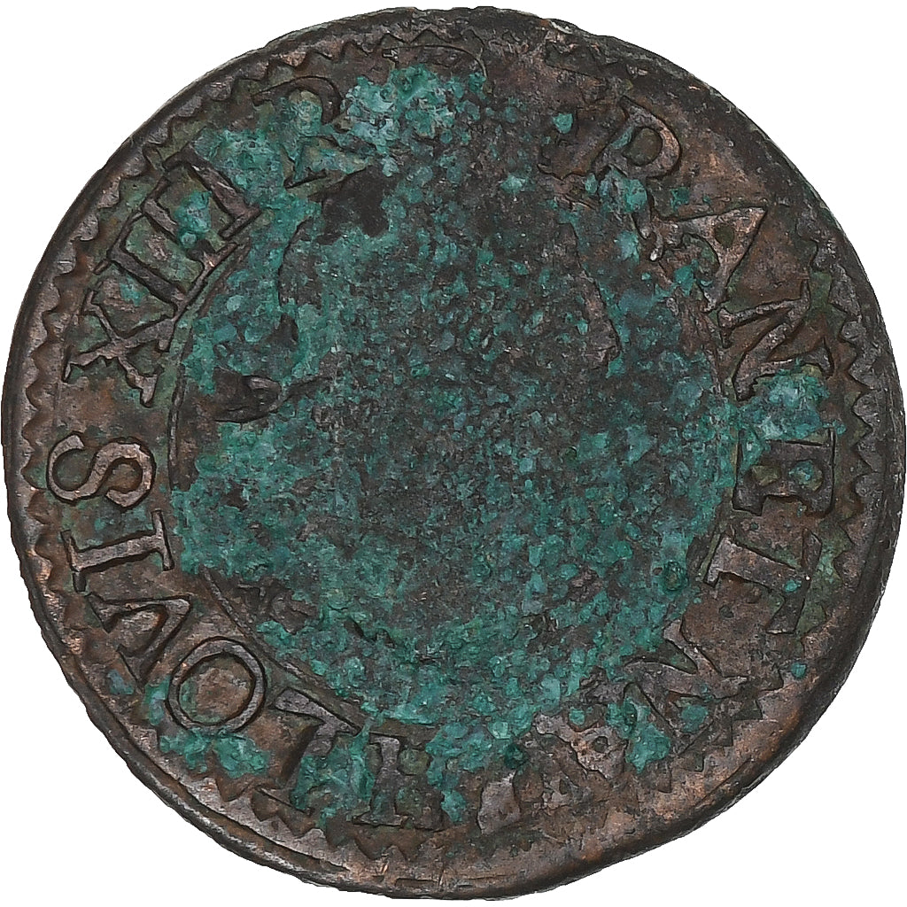 France, Louis XIII, Double Tournois, 1639, La Rochelle, Copper, VF(20-25)