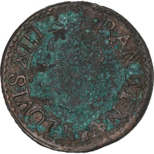 France, Louis XIII, Double Tournois, 1639, La Rochelle, Copper, VF(20-25)