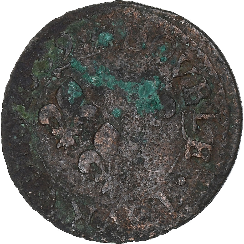 France, Louis XIII, Double Tournois, 1639, La Rochelle, Copper, VF(20-25)