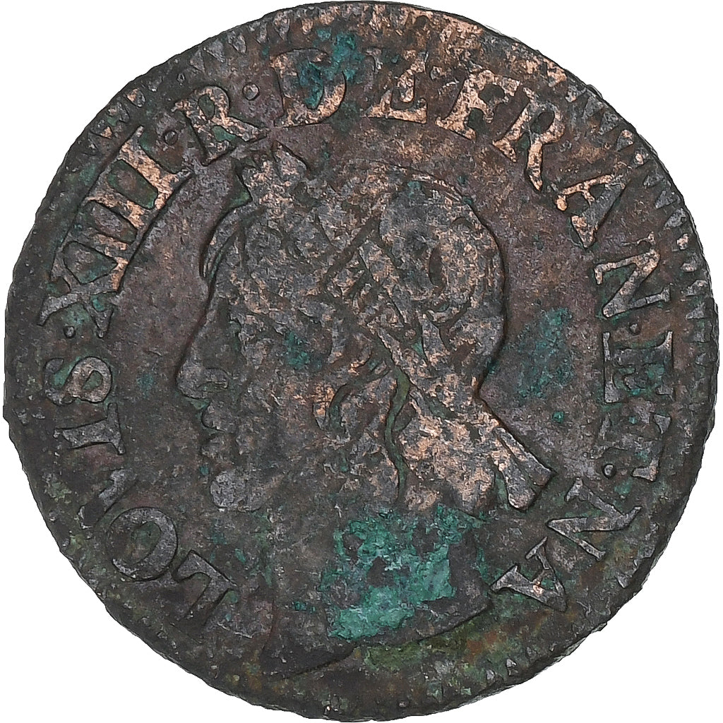 Francia, Louis XIII, Double Tournois, 1642, Uncertain Mint, Type de Warin