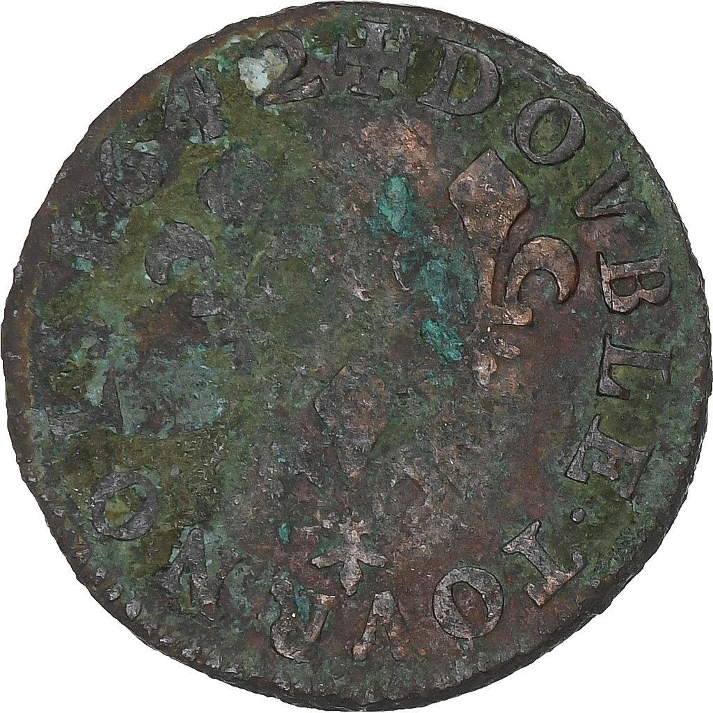 Francia, Louis XIII, Double Tournois, 1642, Uncertain Mint, Type de Warin