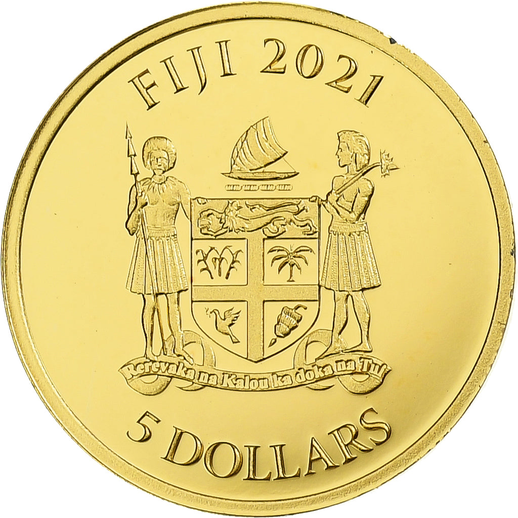 Fiji, 5 Dollars, Yuri Gagarin, 2021, Proof, Gold, MS(65-70)