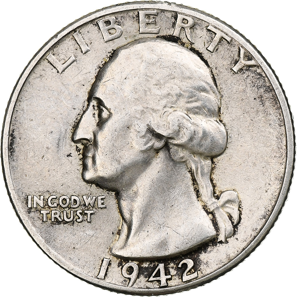 United States, Quarter, Washington, 1942, Philadelphia, Silver, AU(50-53)