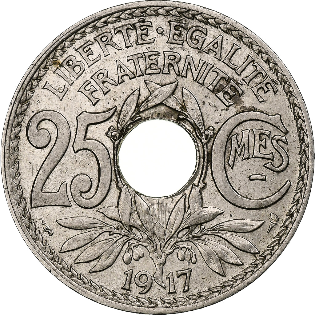 Francia, 25 Centimes, Lindauer, 1917, Paris, Souligné, Níquel, SC