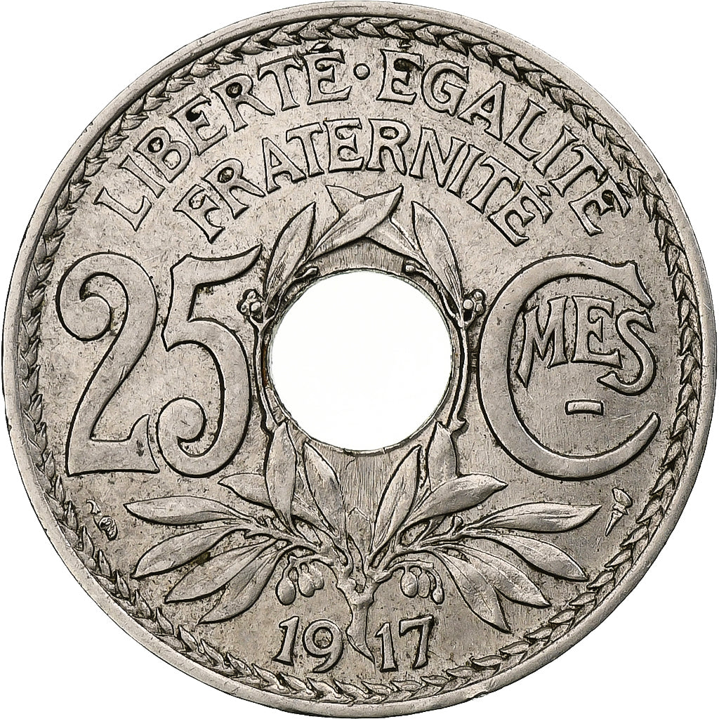 Francia, 25 Centimes, Lindauer, 1917, Paris, Souligné, Níquel, SC