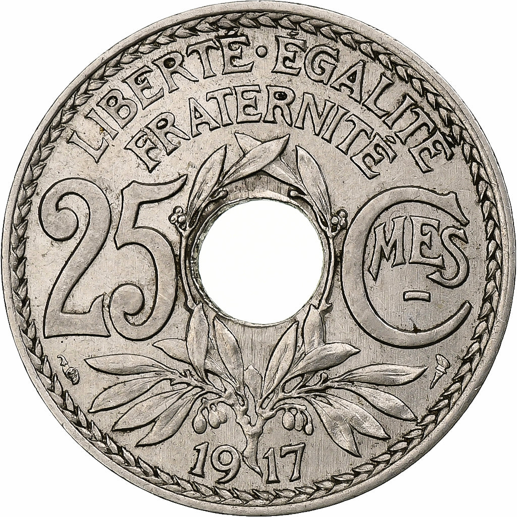 France, 25 Centimes, Lindauer, 1917, Paris, Souligné, Nickel, SPL, Gadoury:379