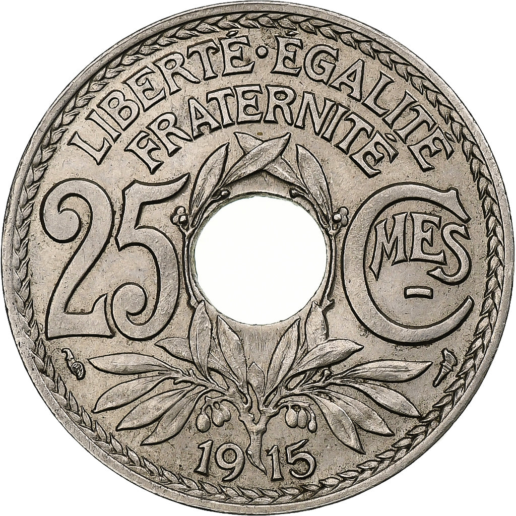 Francja, 25 Centimes, Lindauer, 1915, Paris, Souligné, Nikiel, MS(64)