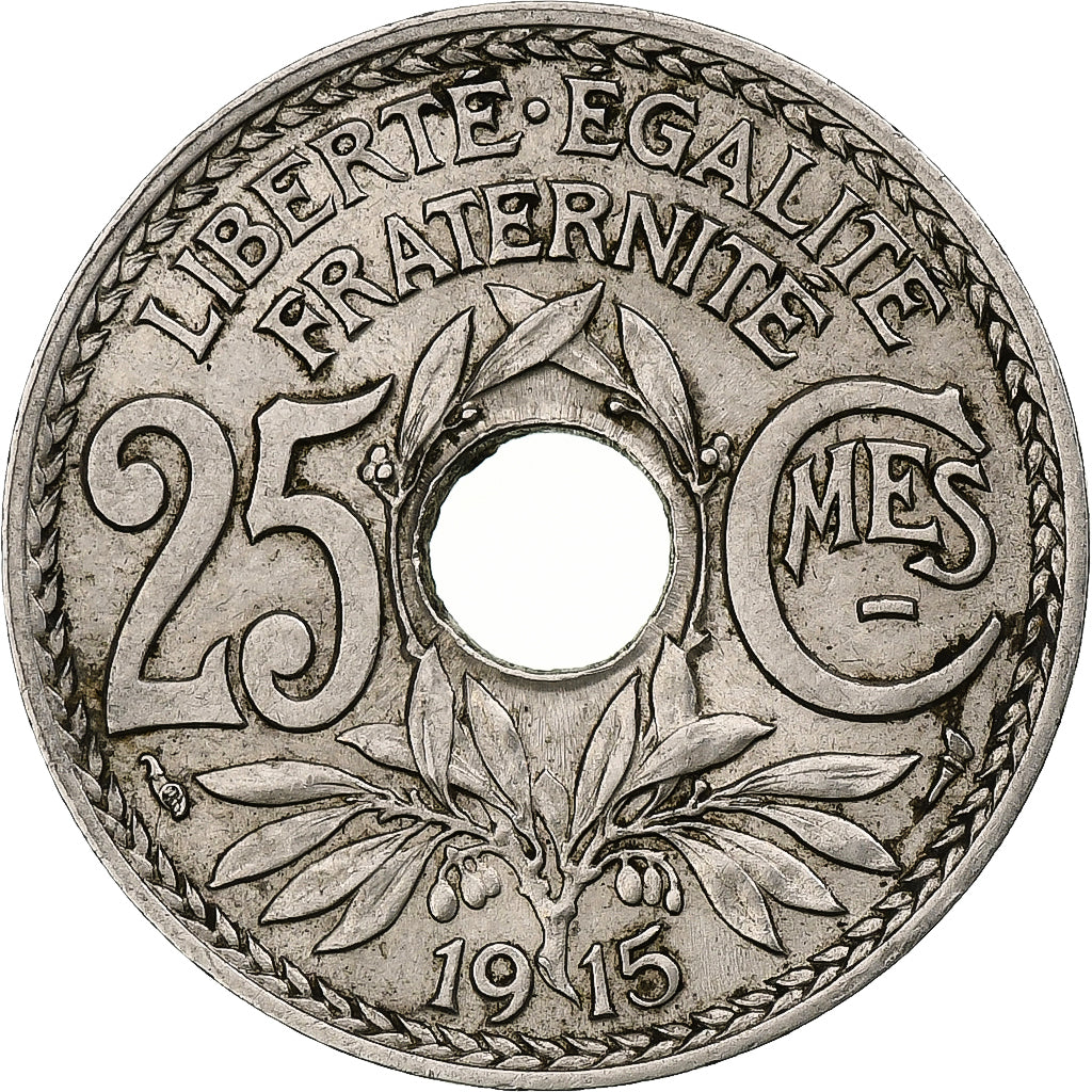 Francja, 25 Centimes, Lindauer, 1915, Paris, Souligné, Nikiel, MS(63)