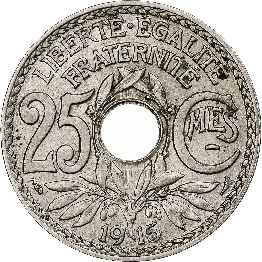 Frankrijk, 25 Centimes, Lindauer, 1915, Paris, Souligné, Nickel, PR+