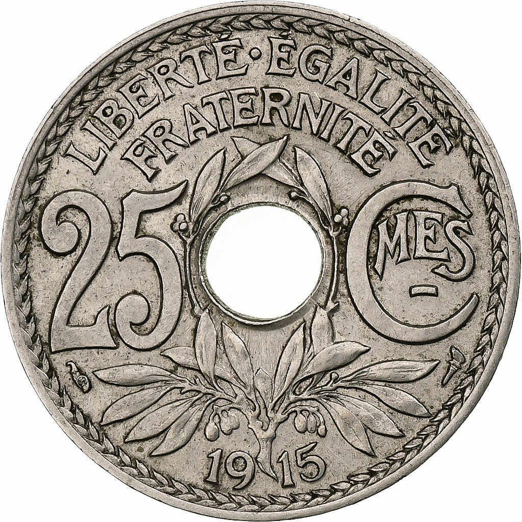 Frankrijk, 25 Centimes, Lindauer, 1915, Paris, Souligné, Nickel, PR+