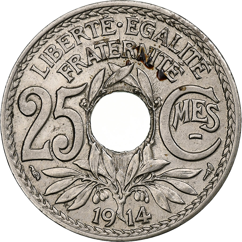 France, 25 Centimes, Lindauer, 1914, Paris, Souligné, Nickel, MS(64)