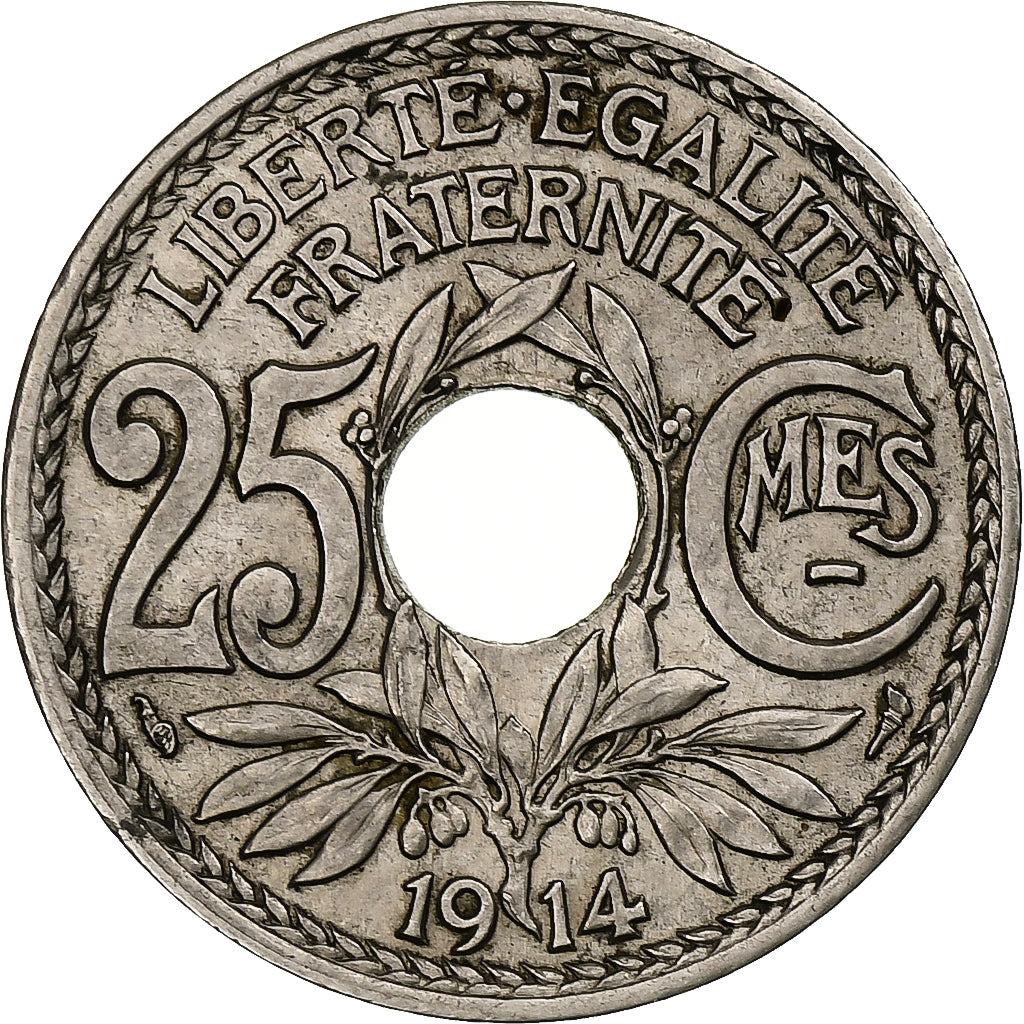 Frankrijk, 25 Centimes, Lindauer, 1914, Paris, Souligné, Nickel, PR+