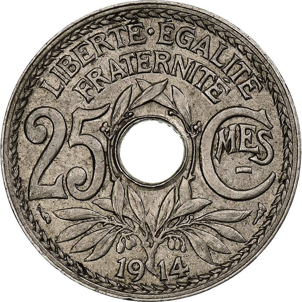 Frankrijk, 25 Centimes, Lindauer, 1914, Paris, Souligné, Nickel, PR+