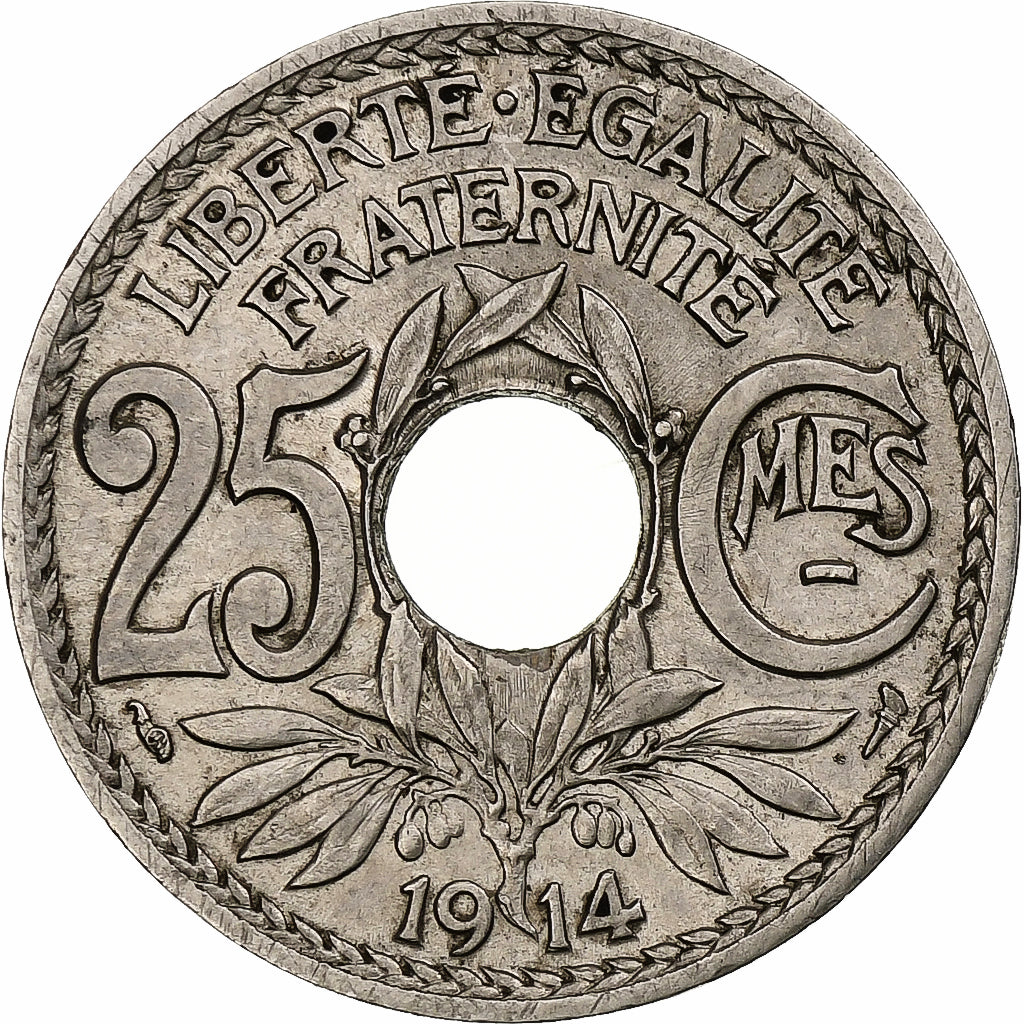 Frankrijk, 25 Centimes, Lindauer, 1914, Paris, Souligné, Nickel, PR