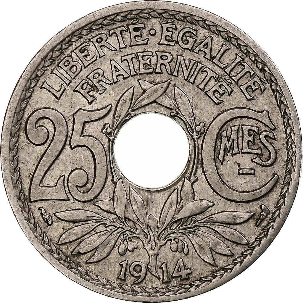 Frankrijk, 25 Centimes, Lindauer, 1914, Paris, Souligné, Nickel, PR