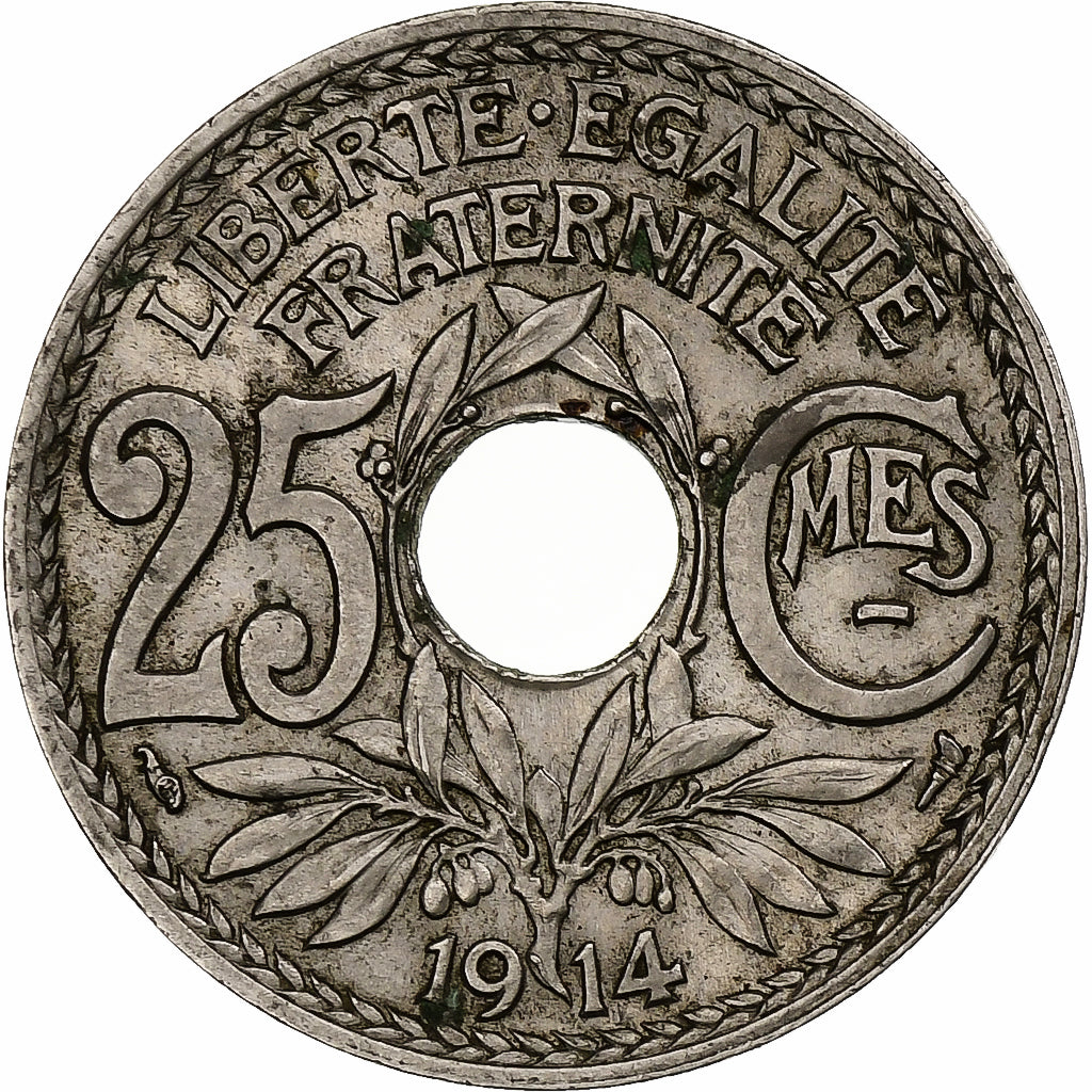 França, 25 Centimes, Lindauer, 1914, Paris, Souligné, Níquel, AU(55-58)