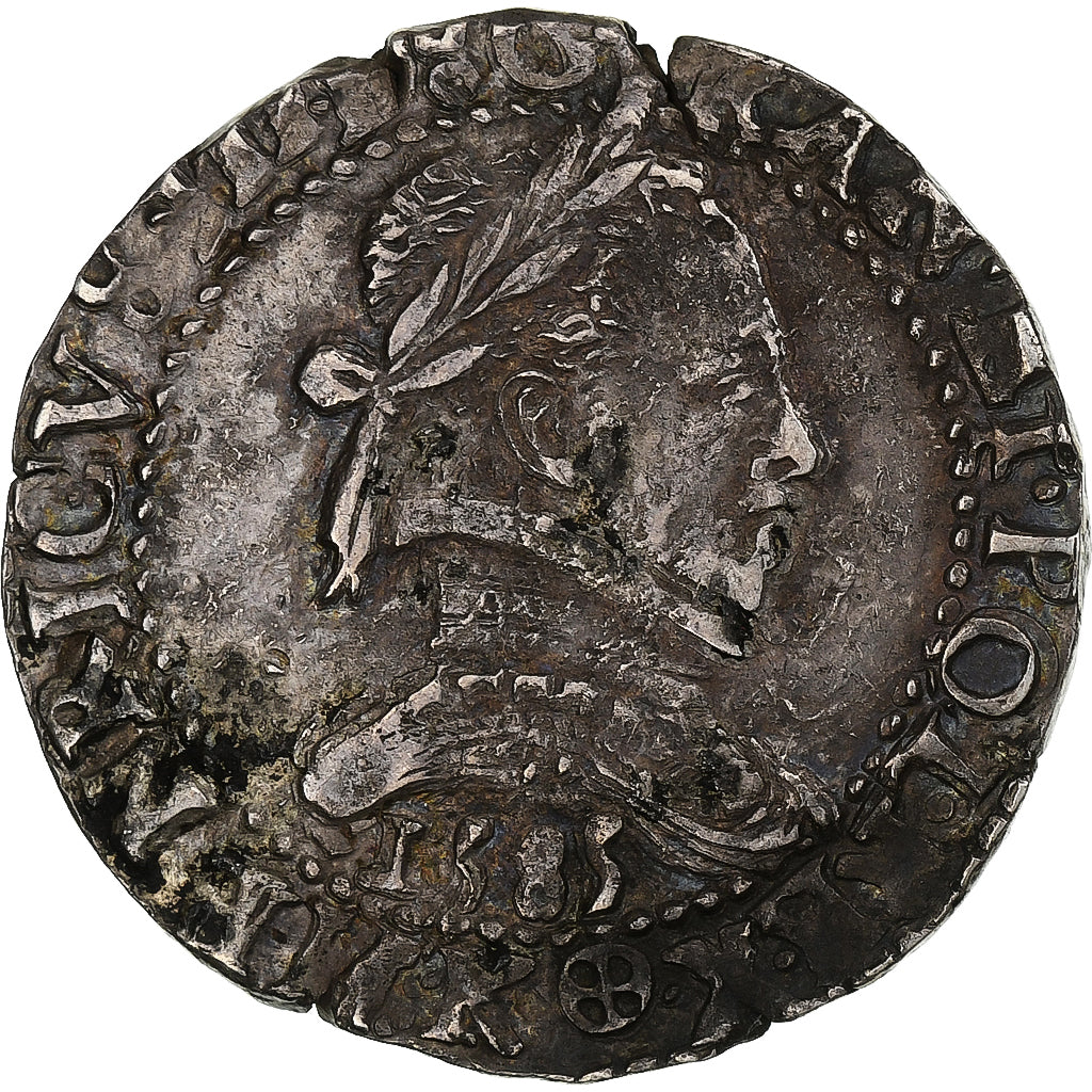 France, Henri III, 1/2 Franc au col plat, 1585, Bordeaux, Argent, TTB+