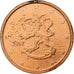 Finlandia, 2 Euro Cent, 2007, Vantaa, Miedź platerowana stalą, MS(60-62)