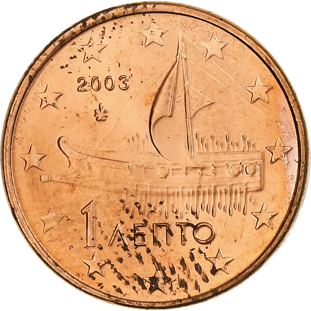 Grécia, Euro Cent, 2003, Athens, Aço Cromado a Cobre, MS(63), KM:181