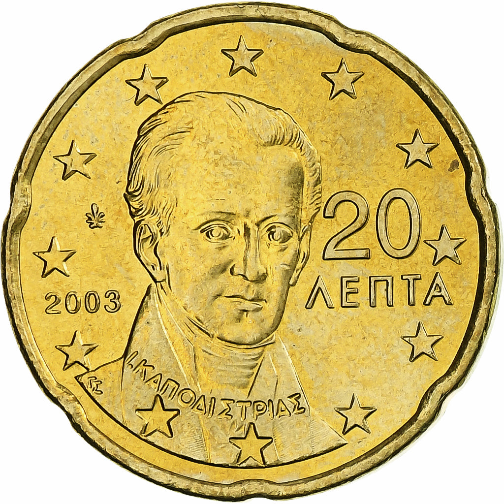 Grécia, 20 Euro Cent, 2003, Athens, Nordic gold, MS(63), KM:185