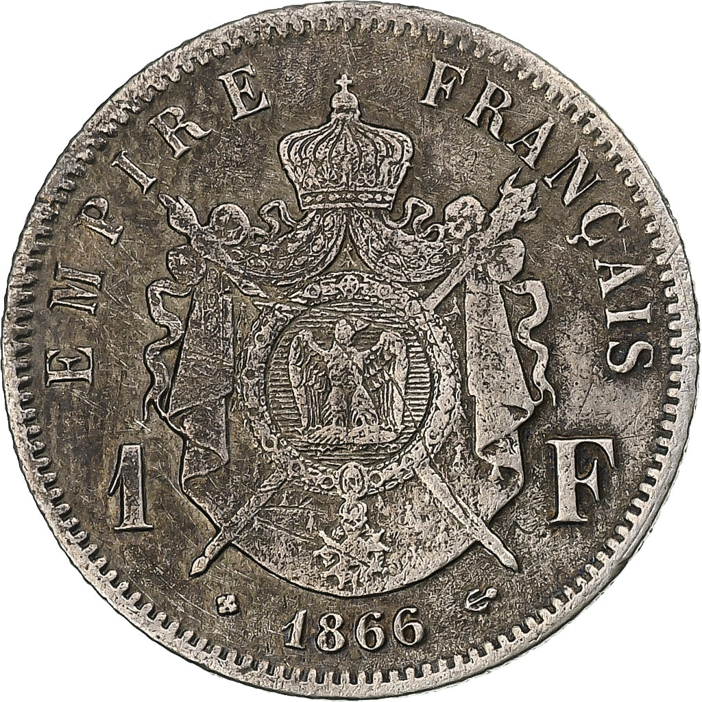 Francia, Napoleon III, 1 Franc, 1866, Strasbourg, Argento, BB, Gadoury:463