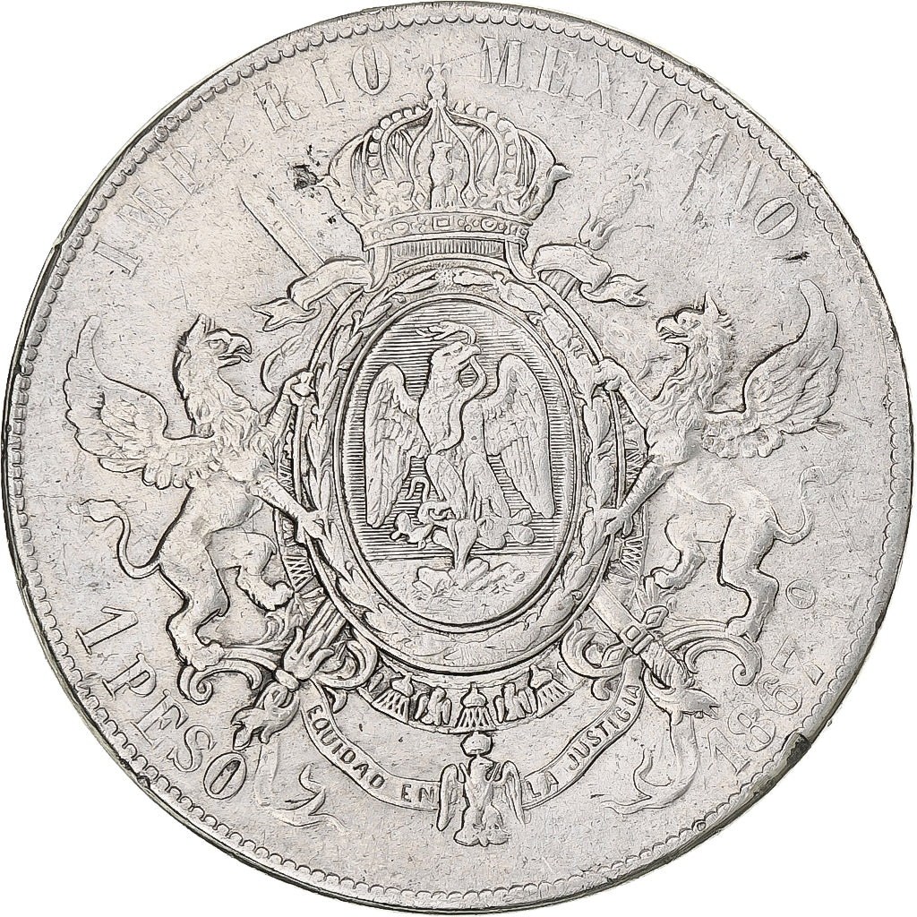 Mexico, Maximilian, Peso, 1867, Mexico City, Silver, EF(40-45)