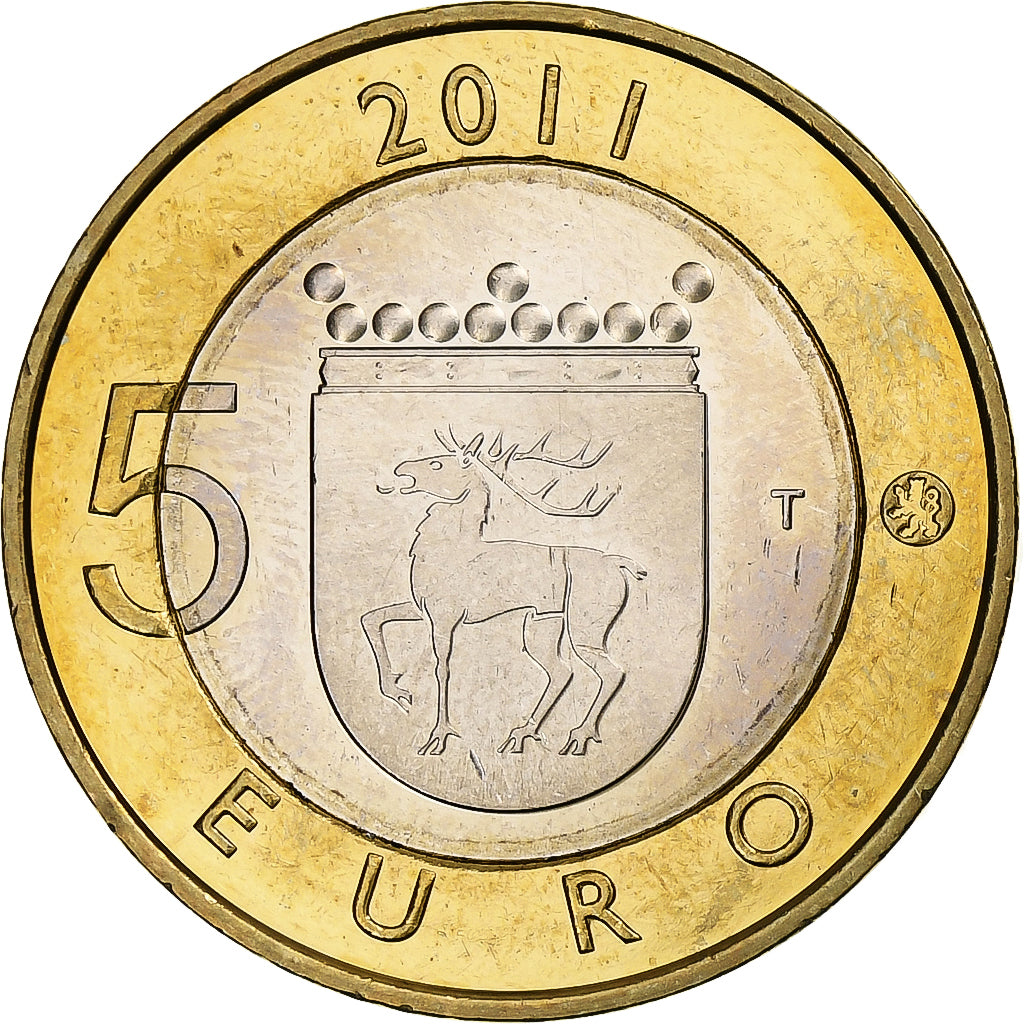 Finlandia, 5 Euro, Åland, 2011, Vantaa, Bimetaliczny, MS(60-62), KM:177