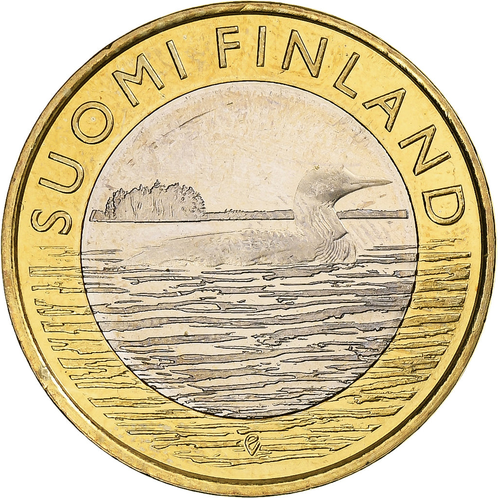 Finlândia, 5 Euro, Black-throated loon, 2014, Vantaa, Bimetálico, MS(60-62)