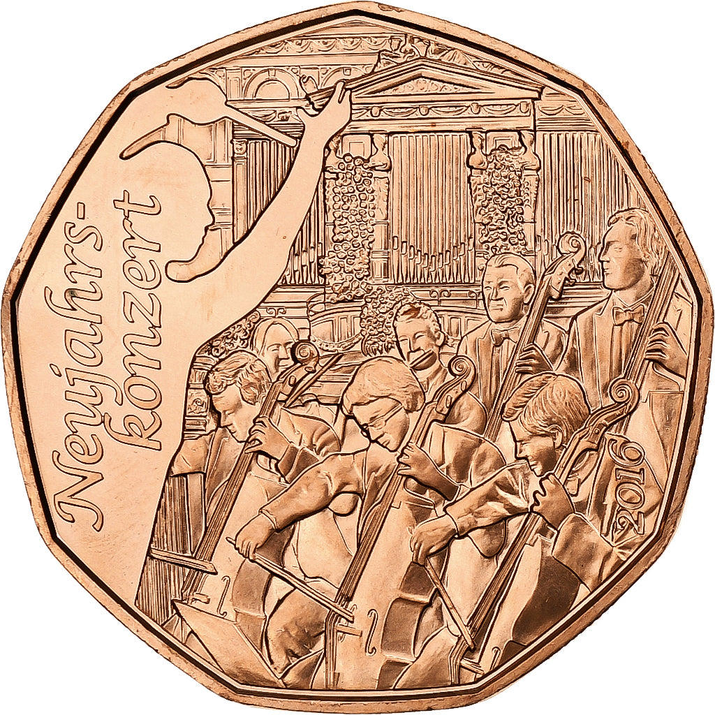 Österreich, 5 Euro, Concert of Philharmonic Orchestra, 2016, Vienna, Kupfer